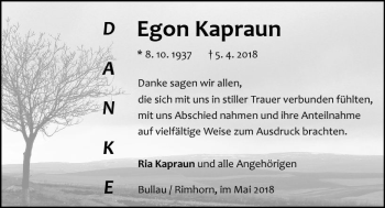 Traueranzeige von Egon Kapraun von Trauerportal Rhein Main Presse