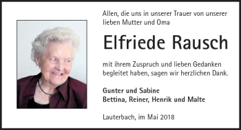 Traueranzeige von Elfriede Rausch von VRM Trauer