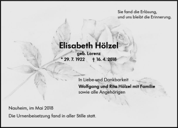 Traueranzeige von Elisabeith Aölzerr von Trauerportal Rhein Main Presse