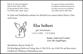 Traueranzeige von Elsa Seibert von Trauerportal Rhein Main Presse