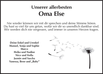 Traueranzeige von Else  von Trauerportal Rhein Main Presse