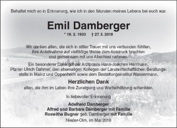 Traueranzeige von Emil Damberger von Trauerportal Rhein Main Presse