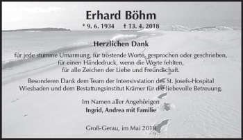 Traueranzeige von Erhard Böhm von Trauerportal Rhein Main Presse
