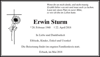 Traueranzeige von Erwin Sturm von  Camberger Anzeiger
