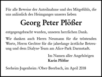 Traueranzeige von Georg Peter Plößer von Trauerportal Rhein Main Presse