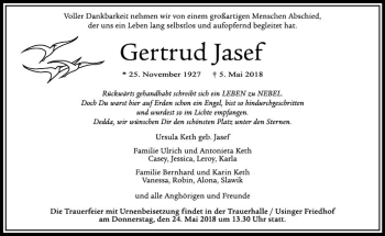 Traueranzeige von Gertrud Jasef von  Usinger Anzeiger