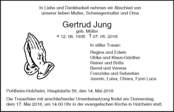 Traueranzeige von Gertrud Jung von  Gießener Anzeiger