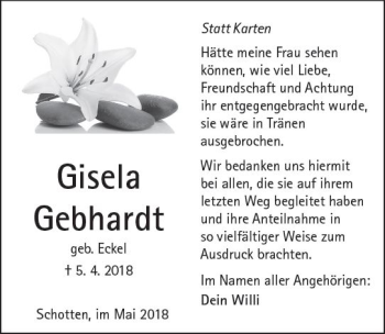 Traueranzeige von Giesela Gebhardt von  Kreisanzeiger