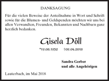Traueranzeige von Gisela Döll von VRM Trauer