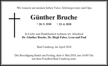Traueranzeige von Günther Bruche von  Camberger Anzeiger