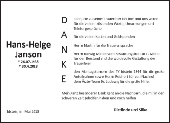 Traueranzeige von Hans-Helge Janson von Trauerportal Rhein Main Presse