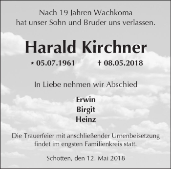 Traueranzeige von Harald Kirchner von  Kreisanzeiger