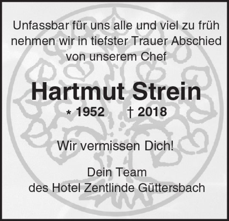  Traueranzeige für Hartmut Strein vom 19.05.2018 aus Trauerportal Rhein Main Presse