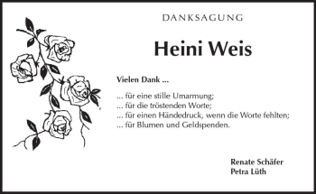 Traueranzeige von Heini Weis von Trauerportal Rhein Main Presse