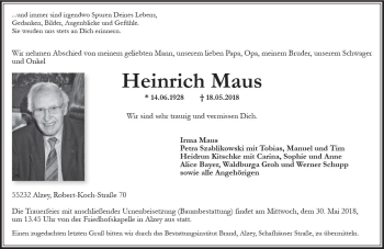 Traueranzeige von Heinrich Maus von Trauerportal Rhein Main Presse