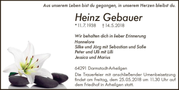 Traueranzeige von Heinz Gebauer von Trauerportal Rhein Main Presse