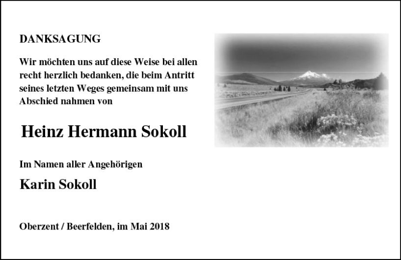  Traueranzeige für Heinz Hermann Sokoll vom 19.05.2018 aus Trauerportal Rhein Main Presse