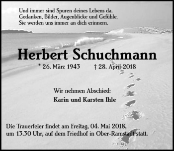 Traueranzeige von Heirbert Schuchmann von Trauerportal Rhein Main Presse