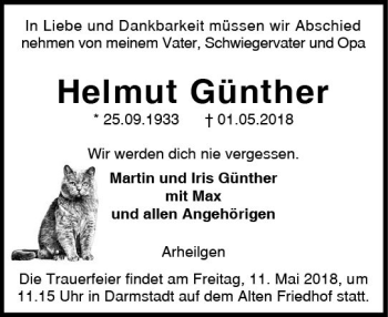 Traueranzeige von Helmut Günther von Trauerportal Rhein Main Presse