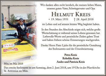 Traueranzeige von Helmut Kreis von VRM Trauer