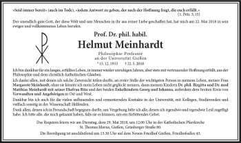 Traueranzeige von Helmut Meinhardt von  Gießener Anzeiger