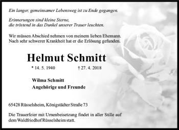Traueranzeige von Helmut Schmitt von Trauerportal Rhein Main Presse