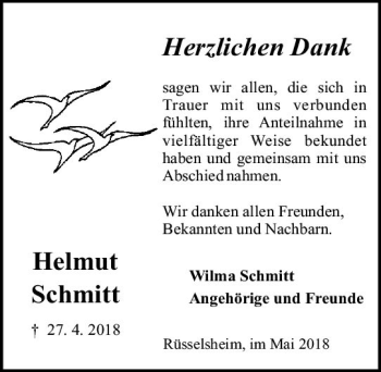 Traueranzeige von Helmut Schmitt von Trauerportal Rhein Main Presse