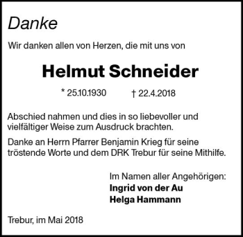 Traueranzeige von Helmut Schneider von Trauerportal Rhein Main Presse