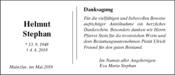 Traueranzeige von Helmut Stephan von  Gießener Anzeiger