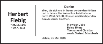 Traueranzeige von Herbert Fiebig von Trauerportal Rhein Main Presse