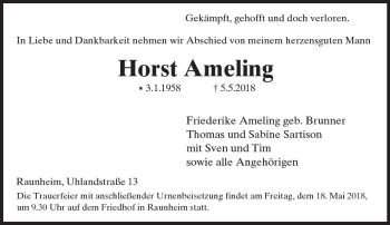 Traueranzeige von Horst Ameling von Trauerportal Rhein Main Presse