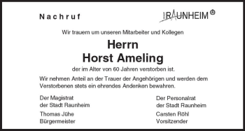 Traueranzeige von Horst Ameling von Trauerportal Rhein Main Presse