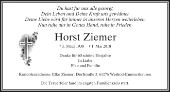 Traueranzeige von Horst Ziemer von  Usinger Anzeiger