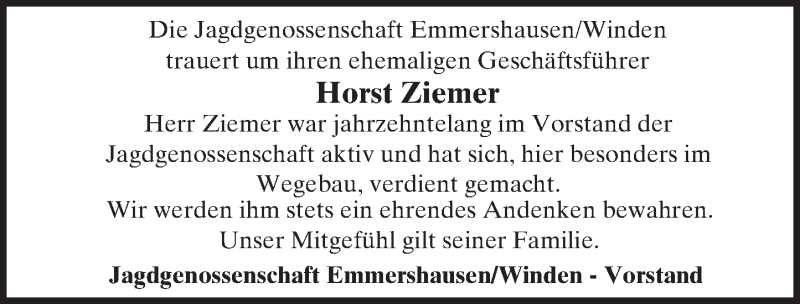  Traueranzeige für Horst Ziemer vom 19.05.2018 aus  Usinger Anzeiger