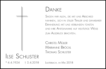 Traueranzeige von Ilse Schuster von VRM Trauer