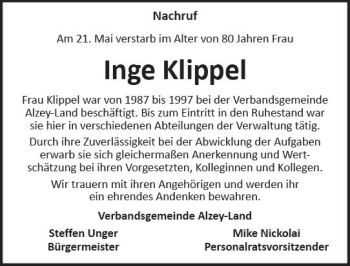 Traueranzeige von Inge Klippel von Trauerportal Rhein Main Presse
