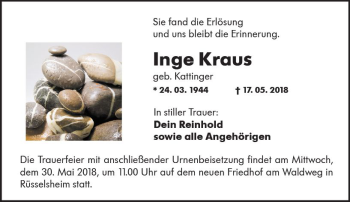 Traueranzeige von Inge Kraus von Trauerportal Rhein Main Presse