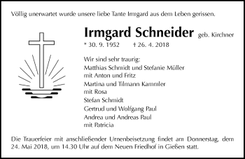 Traueranzeige von Irmgard Schneider von  Gießener Anzeiger