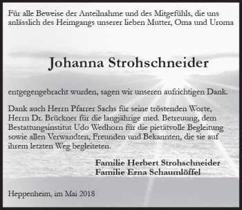 Traueranzeige von Johanna Strohschneider von Trauerportal Rhein Main Presse
