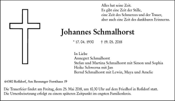 Traueranzeige von Johannes Schmalhorst von Trauerportal Rhein Main Presse