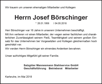 Traueranzeige von Josef Börschinger von Trauerportal Rhein Main Presse