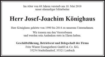 Traueranzeige von Josef-Joachim Könighaus von  Kreisanzeiger