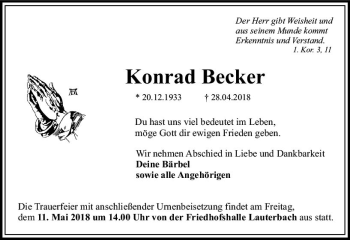 Traueranzeige von Konrad Becker von VRM Trauer