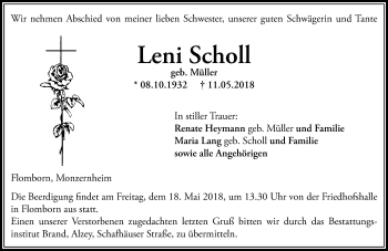 Traueranzeige von Leni Scholl von Trauerportal Rhein Main Presse