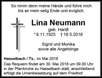 Traueranzeige von Lina Neumann von  Usinger Anzeiger