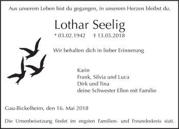 Traueranzeige von Lothar Seelig von Trauerportal Rhein Main Presse