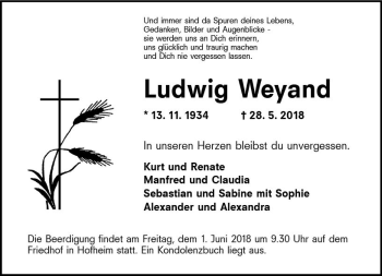 Traueranzeige von Ludwig Weyand von Trauerportal Rhein Main Presse