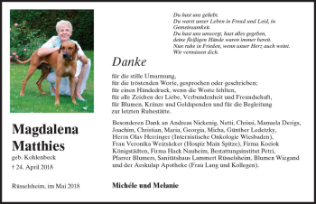 Traueranzeige von Magdalena Matthies von Trauerportal Rhein Main Presse