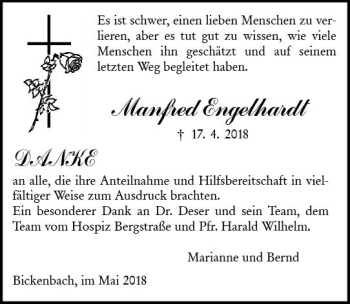 Traueranzeige von Manfred Engelhardt von Trauerportal Rhein Main Presse
