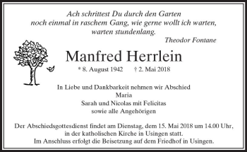 Traueranzeige von Manfred Herrlein von  Usinger Anzeiger